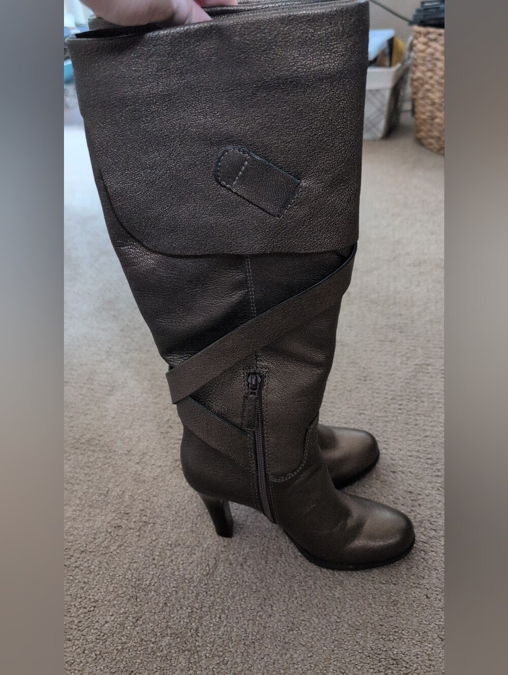 Via Spiga Hanna Metallic Bronze Leather Vintage Knee-High Boots - Picture 6 of 11